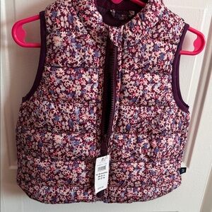 GAP Floral Puffer Vest in Purple, Pink & Blue